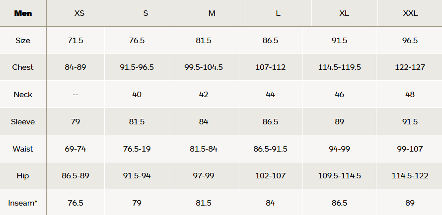 size chart marmot regular