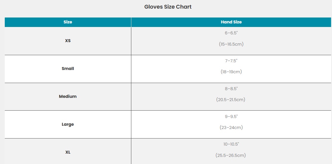 sw glove size chart